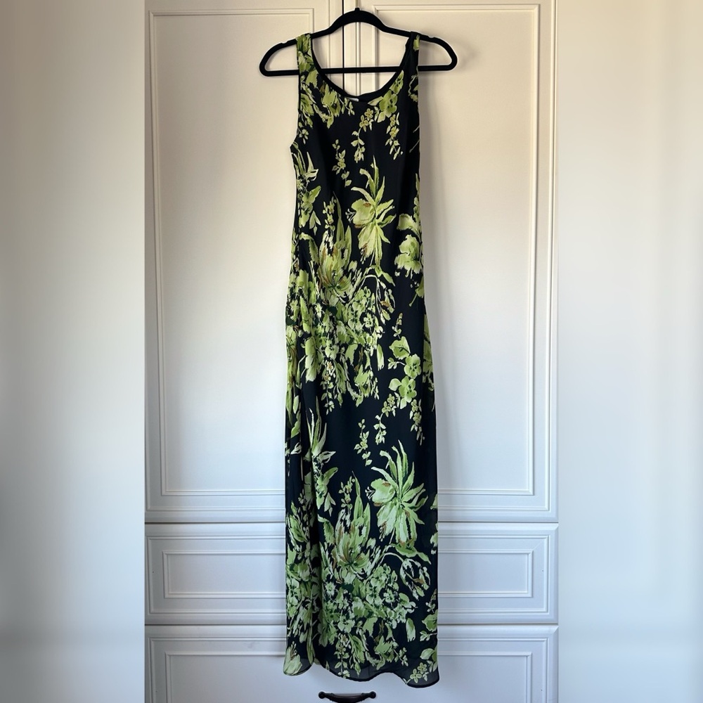 Women’s Black Maxi Dress with Green Floral Print